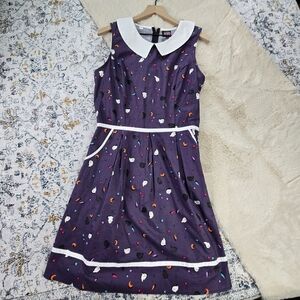 Retrolicious Purple White Bat Printed Glitter Dress XL